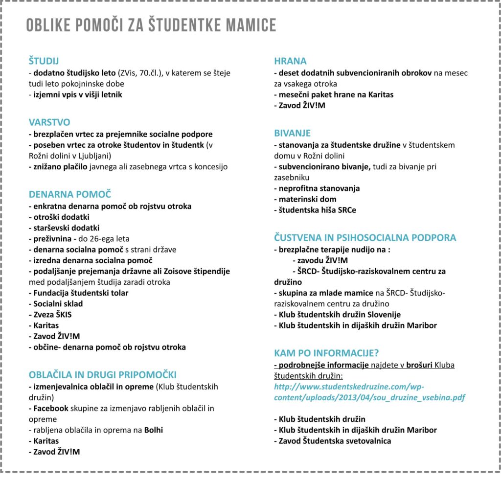 oblike pomoci za studentke mamice